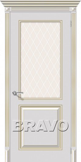 Межкомнатная эмалированная дверь Браво Блюз К-24 (Белое Золото) остекленная — фото 1