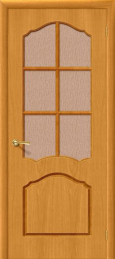 Межкомнатная шпонированная дверь Браво Каролина Т-03 (ДубНат) остекленная — фото 1