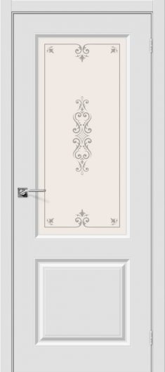 Межкомнатная дверь с ПВХ-пленкой Браво Скинни-13 П-23 (Белый) остекленная — фото 1