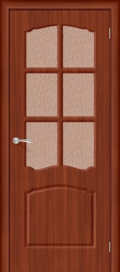 Межкомнатная дверь с ПВХ-пленкой Браво Альфа П-17 (ИталОрех) остекленная — фото 1