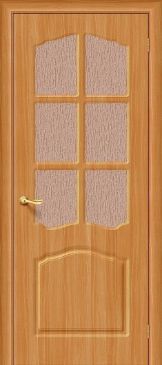 Межкомнатная дверь с ПВХ-пленкой Браво Лидия П-18 (МиланОрех) остекленная — фото 1