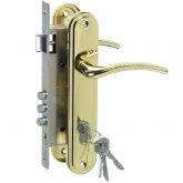 Изображение товара Замок врезной цилиндровый с защёлкой в комплекте с ручкой ЗВ4-85.27 (золото-лак), 4 кл.