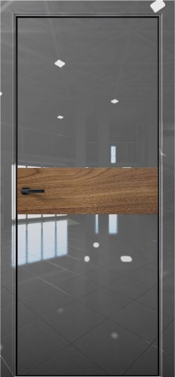 Межкомнатная дверь с экошпоном Aurum Doors Платина Pt 5 Crystall Gray Black Edition Орех Пекан — фото 1