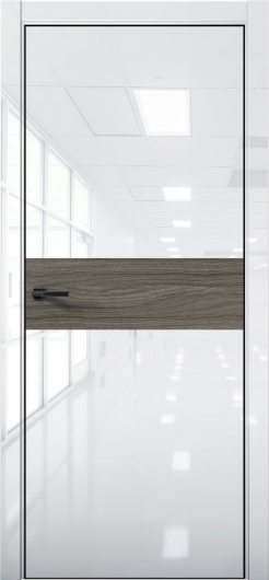 Межкомнатная дверь с экошпоном Aurum Doors Платина Pt 5 Crystall White Black Edition Дуб Миндаль — фото 1