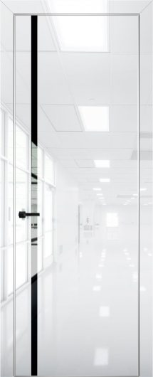 Межкомнатная дверь с экошпоном Aurum Doors Платина Pt 8 Crystall White Анодированная кромка Al Черный лакобель — фото 1