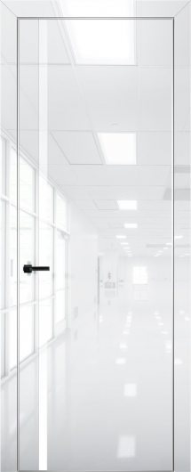 Межкомнатная дверь с экошпоном Aurum Doors Платина Pt 8 Crystall White Анодированная кромка Al Белый лакобель — фото 1
