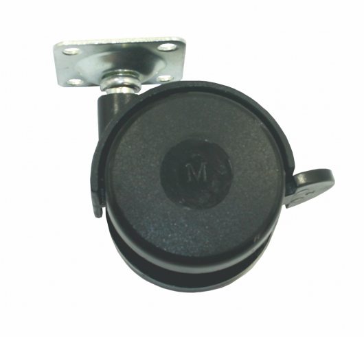 Опора колесная с площадкой, d=50, h=65 с фиксатором, пластмасса черная — фото 1