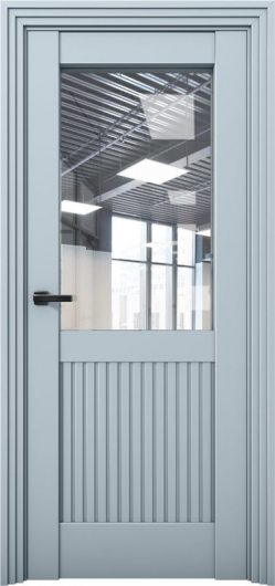 Межкомнатная дверь с экошпоном Aurum Doors Никель Ni 3 Deep Blue Прозрачное стекло — фото 1