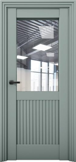 Межкомнатная дверь с экошпоном Aurum Doors Никель Ni 3 Deep Green Прозрачное стекло — фото 1