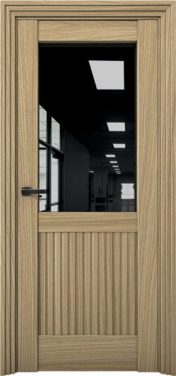 Межкомнатная дверь с экошпоном Aurum Doors Никель Ni 3 Дуб Светлый Черный лакобель — фото 1