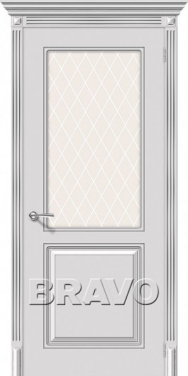Межкомнатная эмалированная дверь Браво Блюз К-25 (Белое Серебро) остекленная — фото 1
