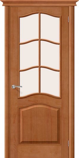 Межкомнатная дверь из массива Белорусские двери М7 Т-05 (Светлый Лак) сатинато остекленная — фото 1