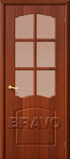 Межкомнатная дверь с ПВХ-пленкой Альфа (ИталОрех) остекленная — фото 1