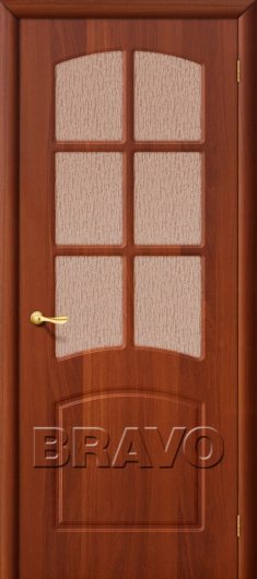 Межкомнатная дверь с ПВХ-пленкой Кэролл (ИталОрех) остекленная — фото 1