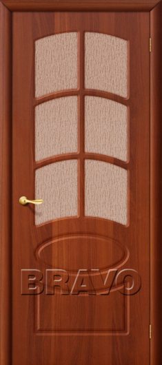 Межкомнатная дверь с ПВХ-пленкой Неаполь (ИталОрех) остекленная — фото 1