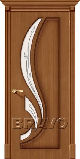 Межкомнатная дверь шпон файн-лайн Лилия (Орех) остекленная — фото 1