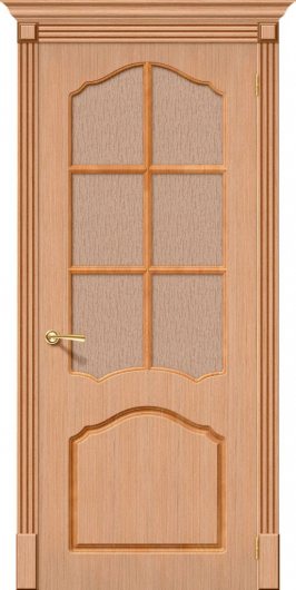 Межкомнатная дверь шпон файн-лайн Браво Каролина Ф-01 (Дуб) остекленная — фото 1