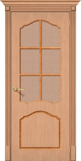Межкомнатная дверь шпон файн-лайн Браво Каролина Ф-01 (Дуб) остекленная — фото 1