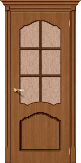 Межкомнатная дверь шпон файн-лайн Браво Каролина Ф-11 (Орех) остекленная — фото 1