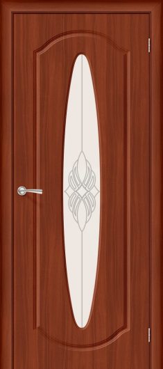 Межкомнатная дверь с ПВХ-пленкой Браво Орбита Плюс П-17 (ИталОрех) остекленная — фото 1