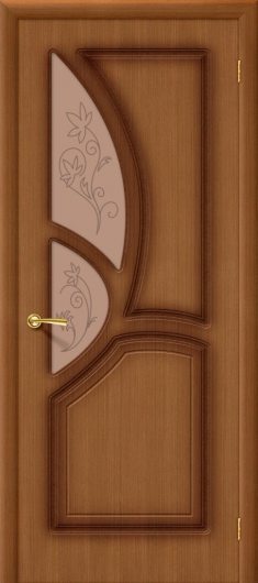 Межкомнатная дверь шпон файн-лайн Браво Греция Ф-11 (Орех) (ст. бронзовое художественное) остекленная — фото 1