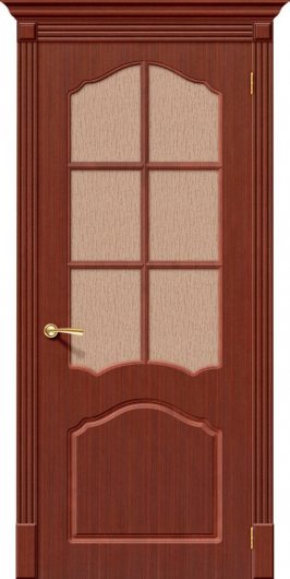 Межкомнатная дверь шпон файн-лайн Браво Каролина Ф-15 (Макоре) остекленная — фото 1