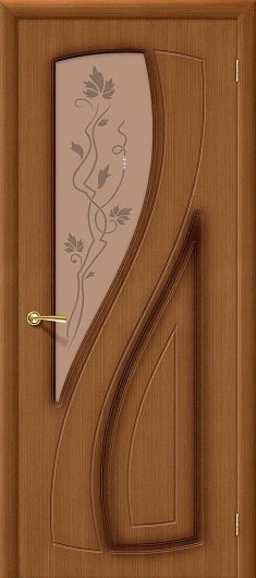 Межкомнатная дверь шпон файн-лайн Браво Лагуна Ф-11 (Орех) остекленная — фото 1