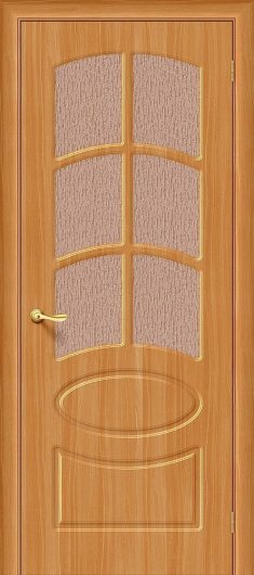 Межкомнатная дверь с ПВХ-пленкой Браво Неаполь П-18 (МиланОрех) остекленная — фото 1
