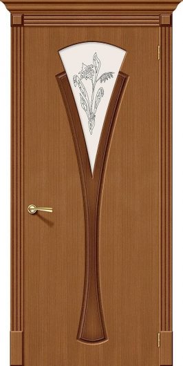 Межкомнатная дверь шпон файн-лайн Браво Флора Ф-11 (Орех) остекленная — фото 1