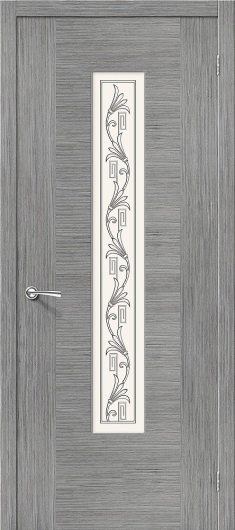 Межкомнатная дверь шпон файн-лайн Браво Рондо Ф-16 (Серый Дуб) остекленная — фото 1