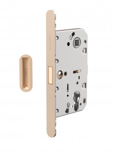 Замок межкомнатный магнитный под цилиндр с ответной планкой GRAVITY.PRO G02.196.50.85 FSG флор.зол. — фото 1