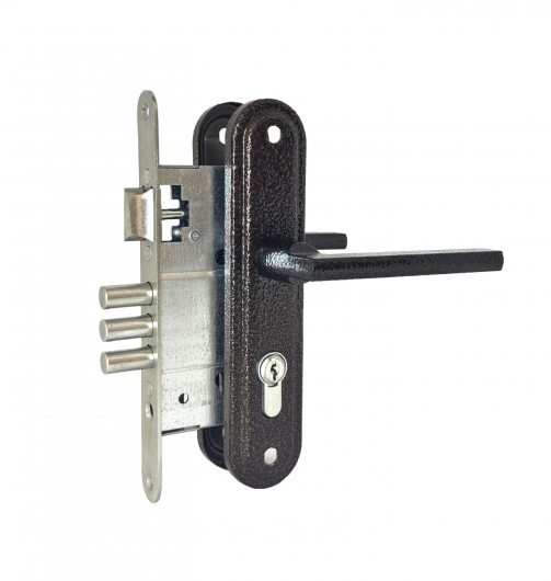 Замок врезной цилиндровый с защёлкой в комплекте с ручкой ЗВ4-3/09Р (медь), 4 кл. — фото 1