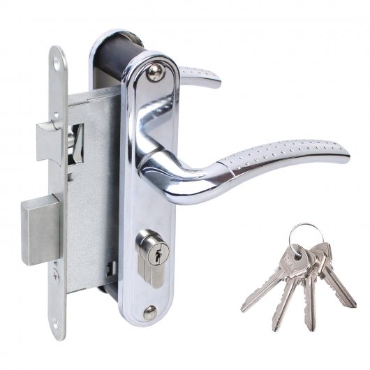 Замок врезной цилиндровый с защёлкой в комплекте с ручкой ЗВ4-55.27 (хром), 4 кл. — фото 1