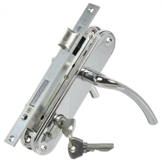 Замок врезной цилиндровый с защёлкой в комплекте с ручкой ЗВ4-70.27 (хром), 4 кл. — фото 1