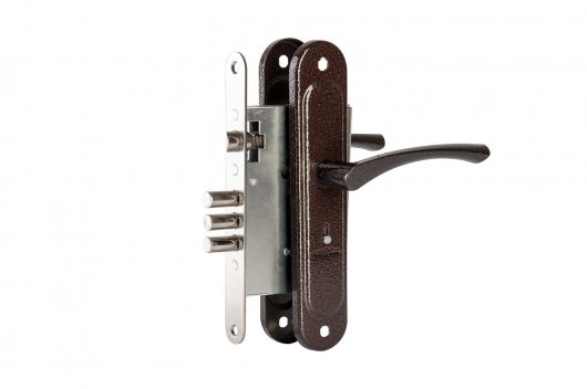 Замок врезной сувальдный с защёлкой в комплекте с ручкой ЗВ9.009/17 (медь), 4 кл. — фото 1