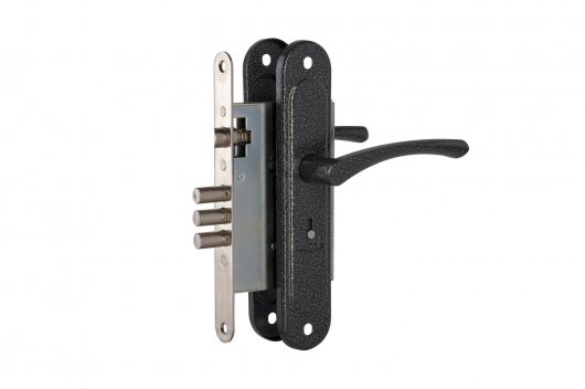 Замок врезной сувальдный с защёлкой в комплекте с ручкой ЗВ9.009/17 (серебро), 4 кл. — фото 1