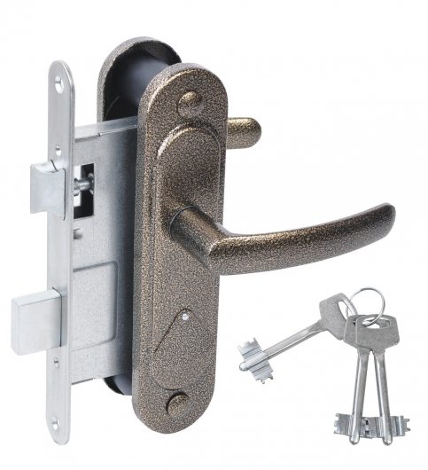 Замок врезной сувальдный с защёлкой в комплекте с ручкой ЗВ9.2-08 (бронза), 3 кл. — фото 1