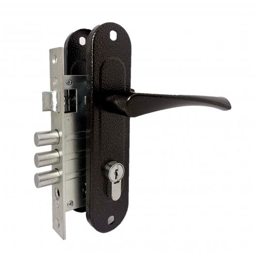 Замок врезной цилиндровый с защёлкой в комплекте с ручкой ЗВ4-60/07 (медь антик), 4 кл. — фото 1