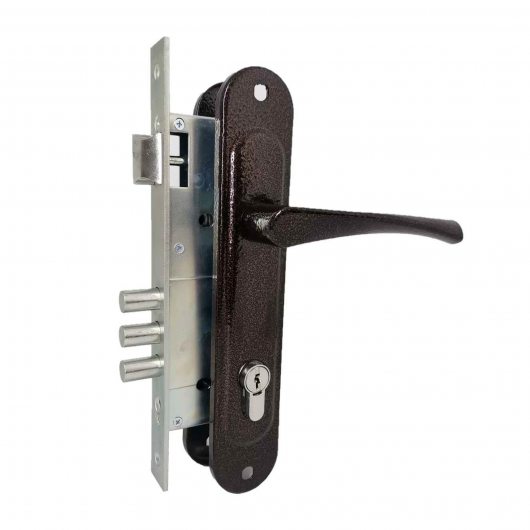 Замок врезной цилиндровый с защёлкой в комплекте с ручкой ЗВ4-85/07 (медь антик), 4 кл. — фото 1