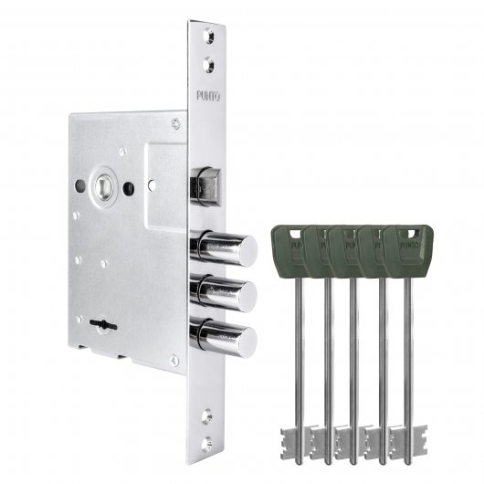 Замок врезной сувальдный MDV30/S-65.77 CP хром (длинный ключ) тех.уп. — фото 1